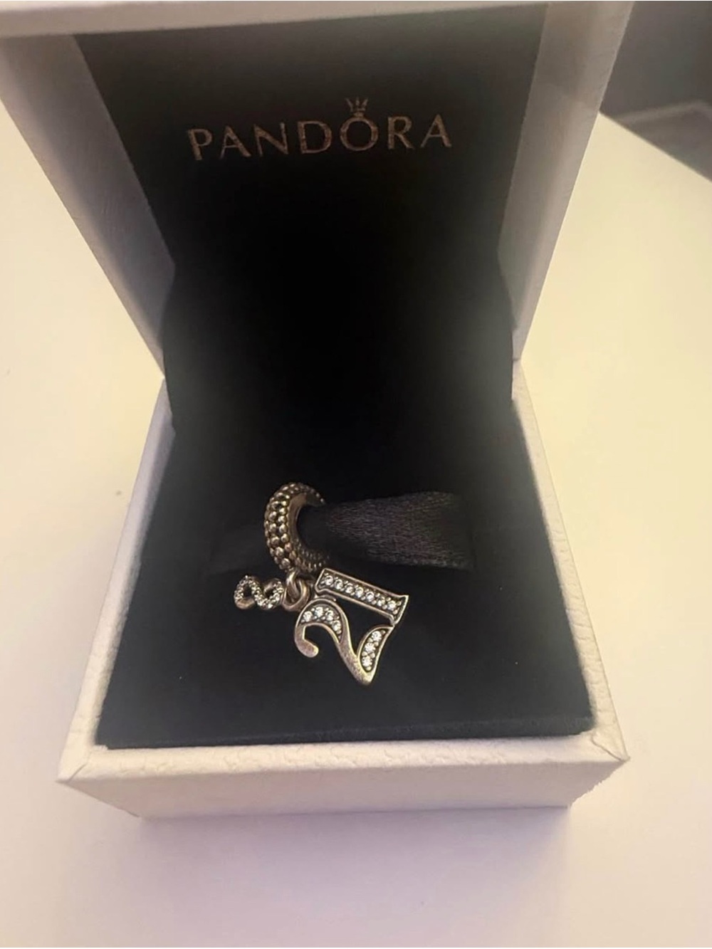 Pandora 21st Celebration Dangle Charm – Sterling Silver CZ Birthday Charm